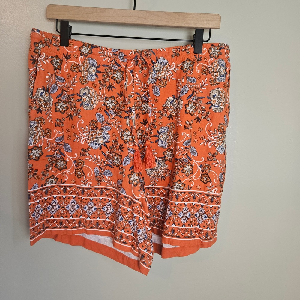 J. Jill Rayon Floral Print Pull On Shorts Sz‎ M Orange